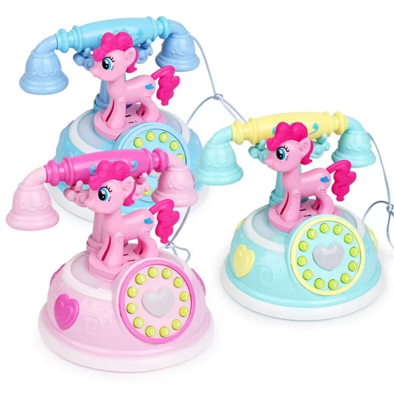 My Little Pony kids toys phone retro landline baby early education simulation microphone Applejack fun music light birthday gift