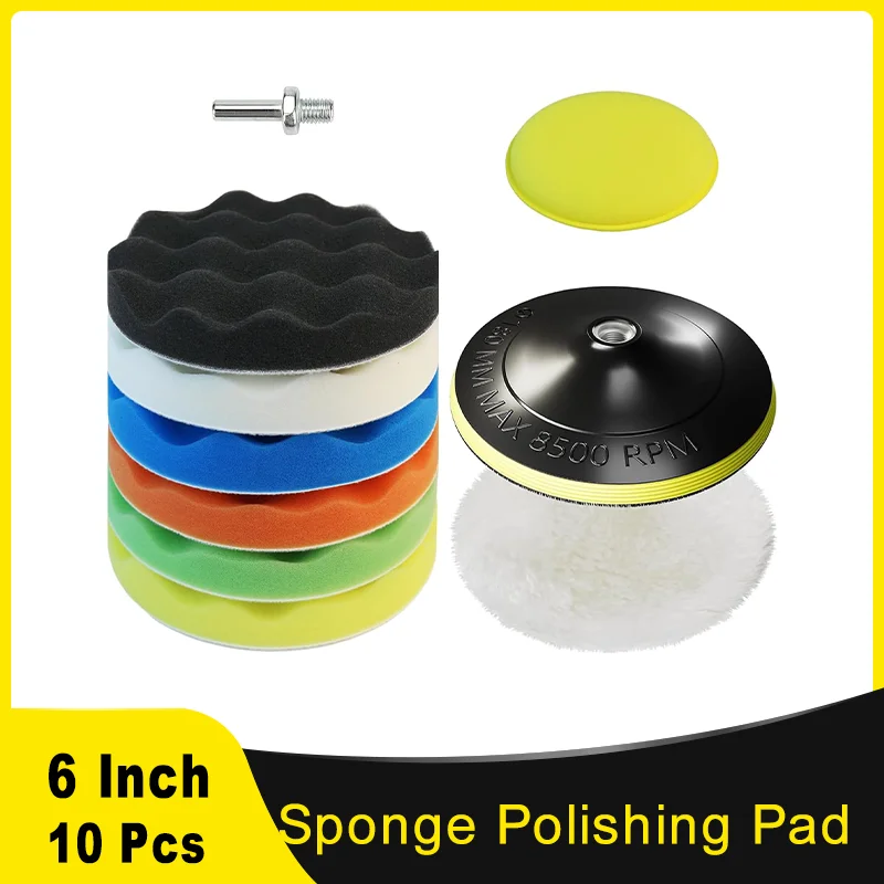 6 Inch 150 MM Car Foam Polishing Pad Kit  6 Inch Buffing Pad Drill Attachment Buffer Polisher Set for Car Waxing Polishing