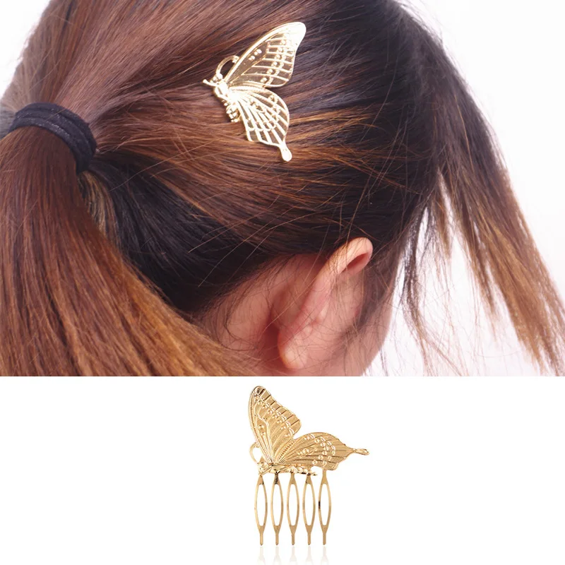 Fashionable and versatile metal butterfly comb with plug comb