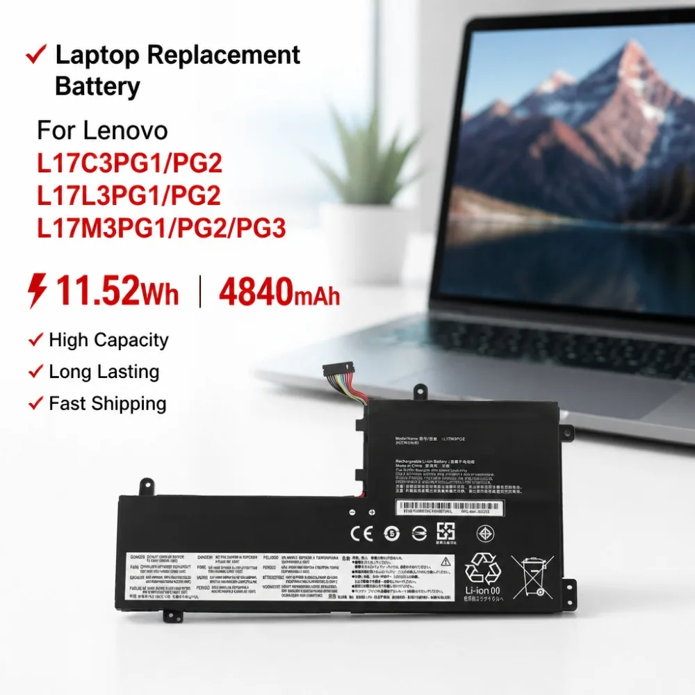 For Lenovo L17C3PG1/PG2 L17L3PG1/PG2 L17M3PG1/PG2/PG3 Battery 11.52Wh 4840mAh Laptop Replacement High Capacity Fast Shipping