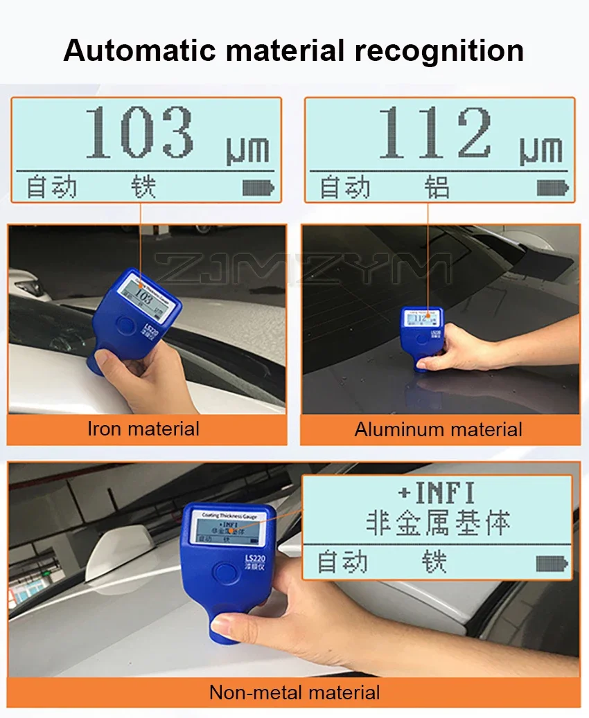 Tester grubości powłoki lakierniczej 0-2000μm 0.1μm Fe NFe sonda wskaźnik LS220 do folii samochodowej -20 ℃   Ekran LCD