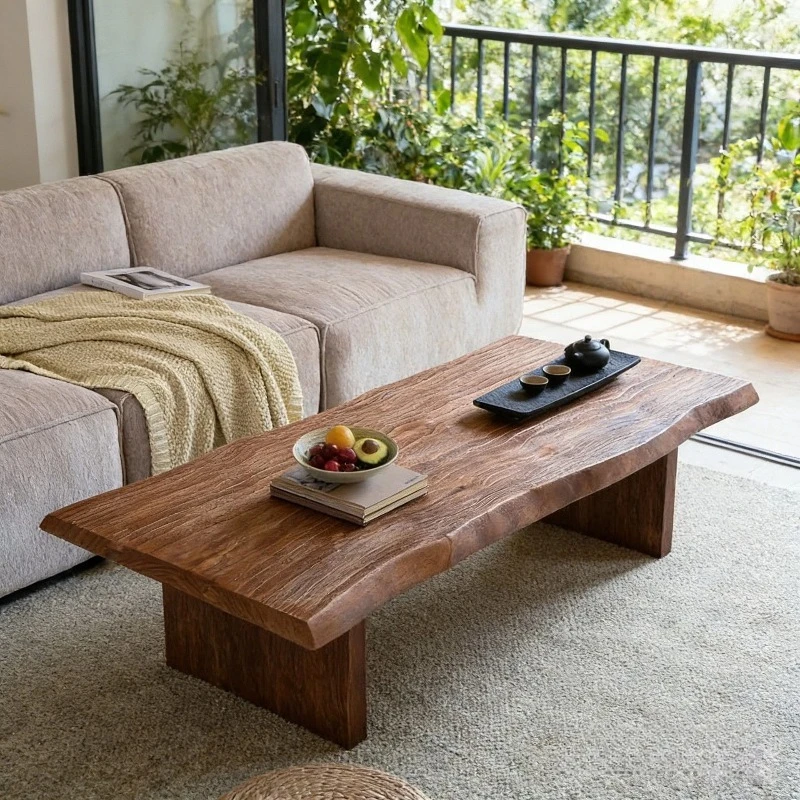 For Log Home Coffee Table, Natural Texture Living Room Old Bed and Breakfast Hotel Tea House Tatami Desk