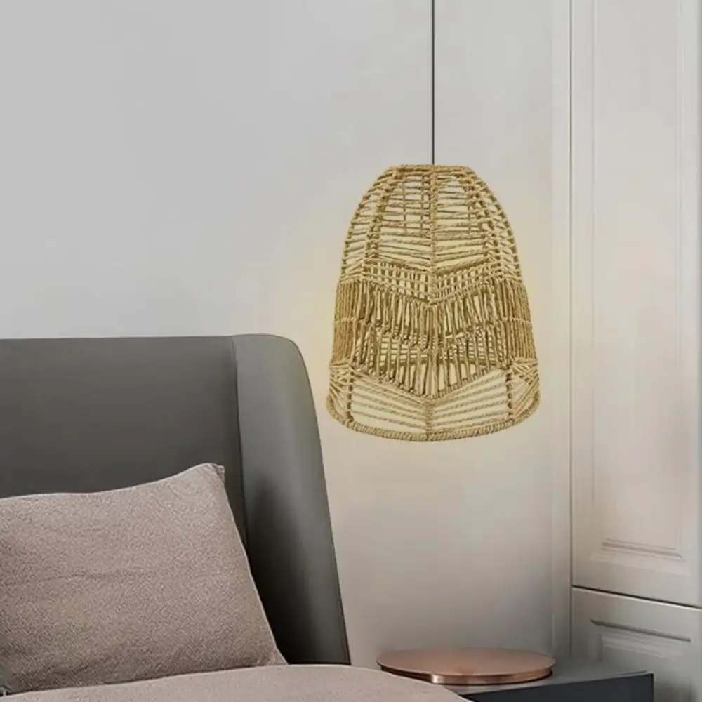 Handwoven Paper Rope Lamp Shade Hand-Woven Bamboo Decorative Pendant Light Fixture Natural Rattan Minimalist