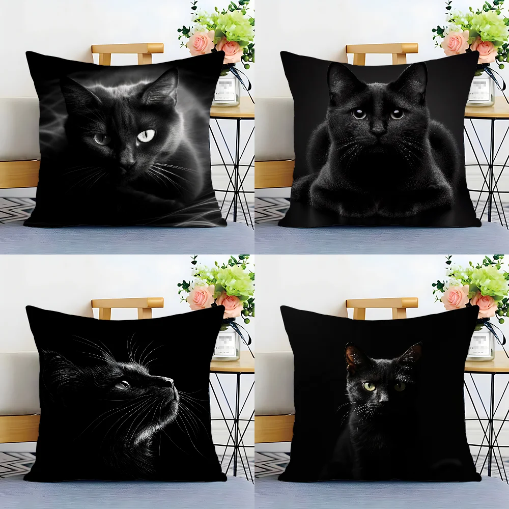 Black Cat Cute Kitty Pillow Case Plush Fabric Soft  Pillowcase Double Sided Print Cushion Cover Household Gifts