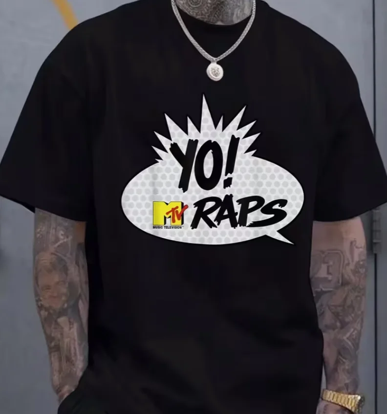 Men'S Plus SizeYo Raps Hip Hop Music Logo T-Shirt Oversized Black Streetwear Tee with Iconic Rap Shirt for Gifts Casual Wear