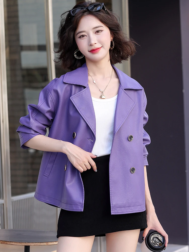 Veste en cuir véritable pour femmes, coupe ample, col de costume slim, veste en peau de mouton, costume de moto décontracté, nouveau modèle 2025