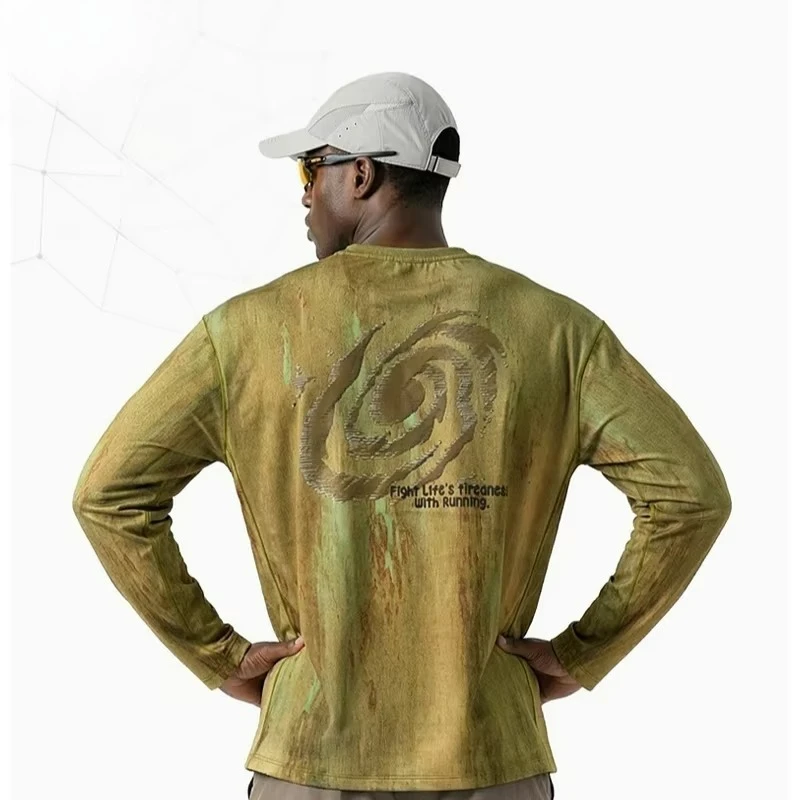 2026 Men's Wasteland Style Long Sleeve T-Shirt Distressed 3D Print & Loose Elastic Fit Casual Top Unisex Running Sports Jacket