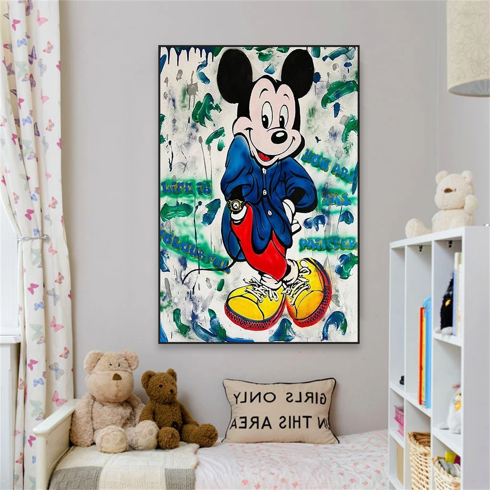 Disney Graffiti Art Poster Cartoon Mickey Mouse Wall Art Retro Print Anime Cartoon Minnie Mouse Canvas Painting Home Room Decor