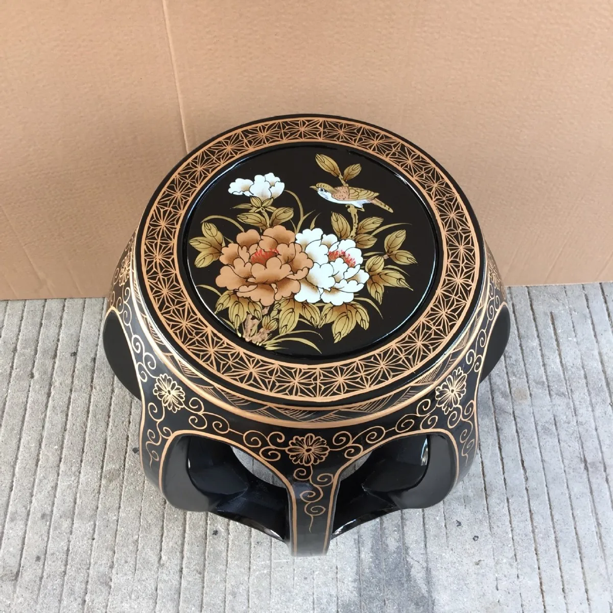 YFY Ming and Qing classical solid wood drum stool round stool white black red round stool bright painting