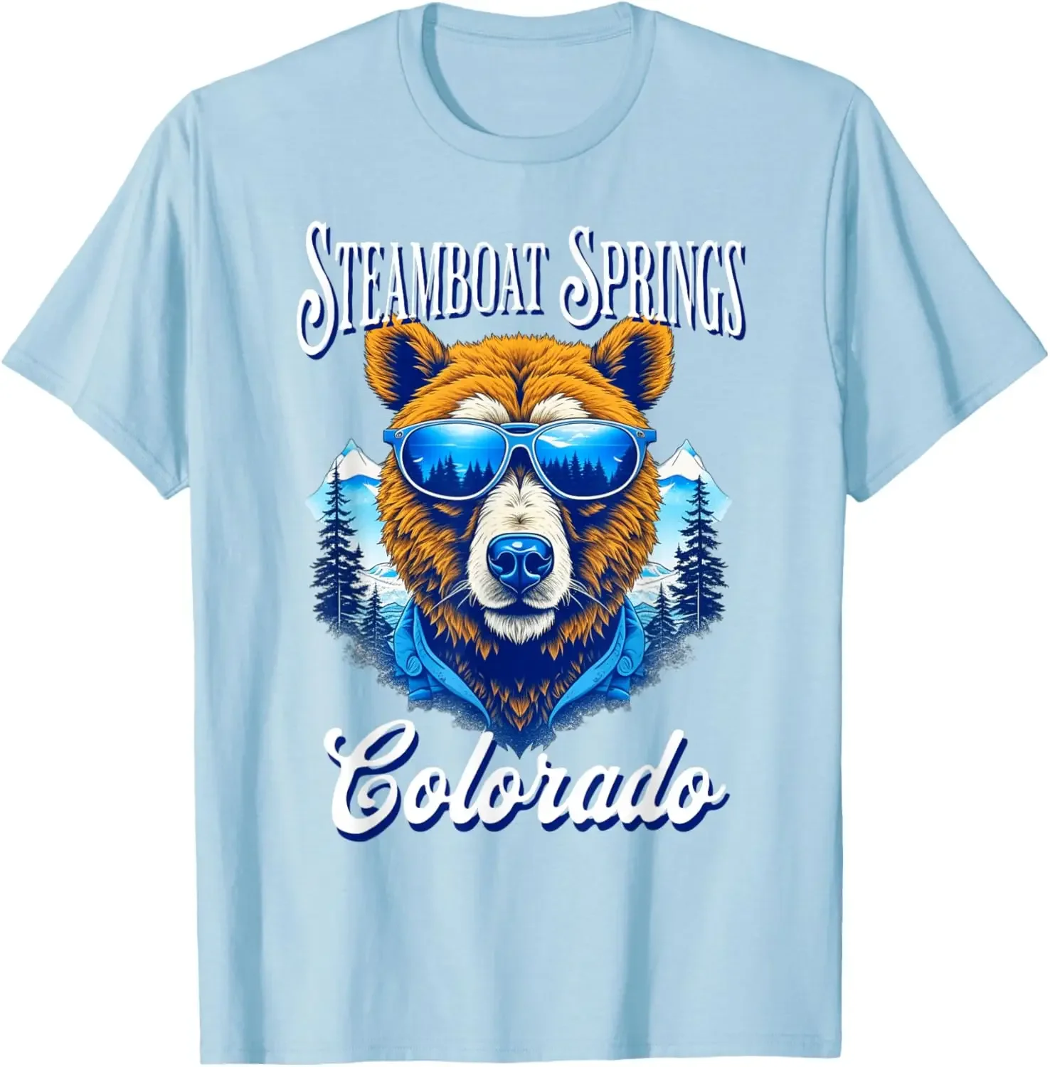 

Steamboat Springs Bear Sunglasses Graphic Tee Men Casual Breathable Cotton T-Shirt