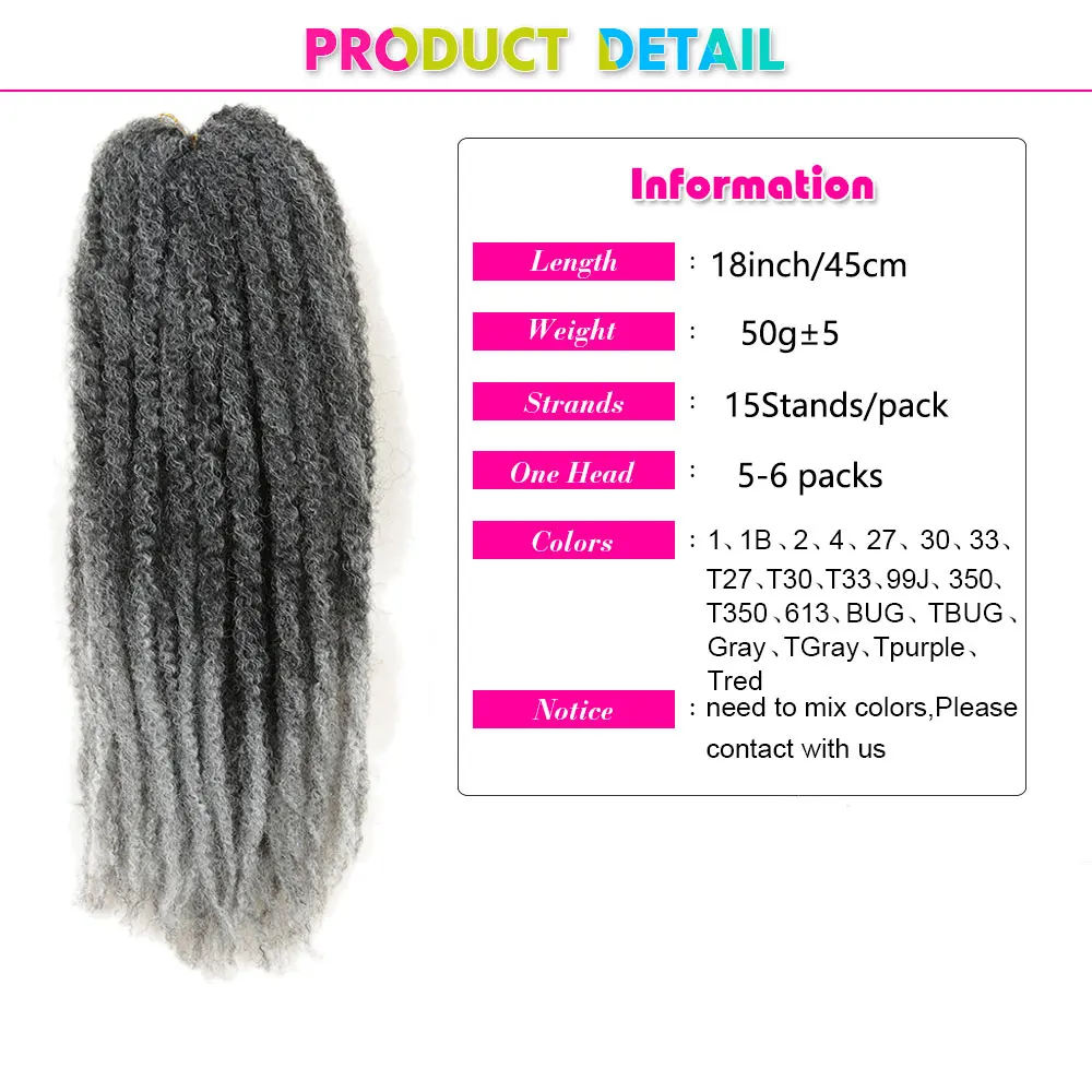 Alibaby 18 inch Synthetic Afro Kinky Curly Twists Hair Bulk for Braids Marley Twists Crochet Braid Hair Extensions for Women