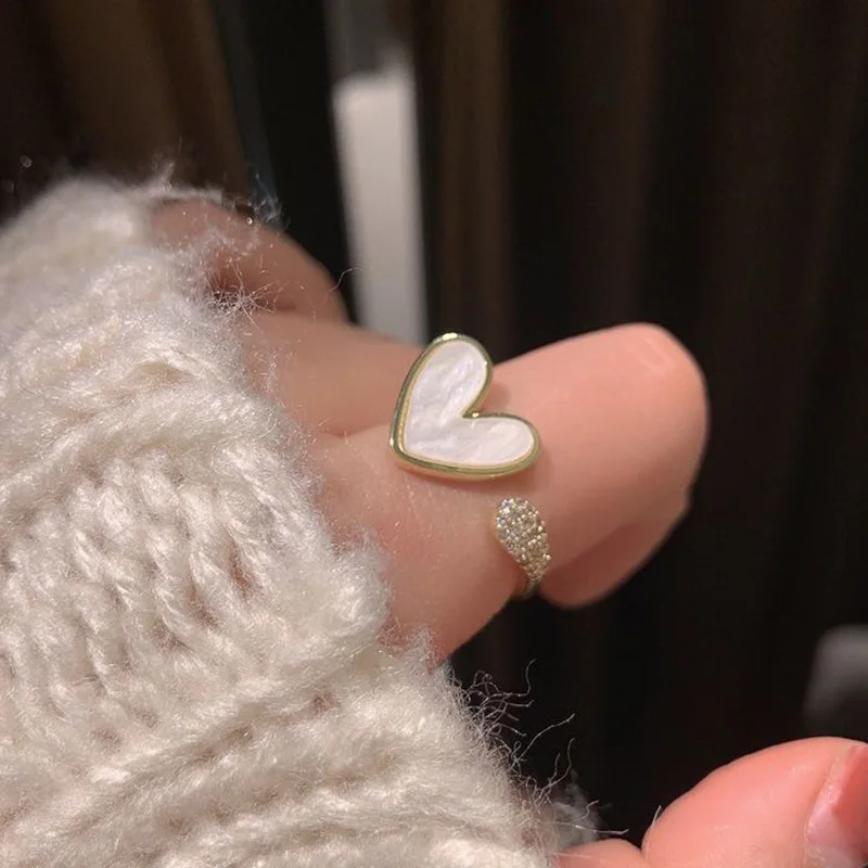 Geometric Heart Ring Adjustable Opener Plated Minimalist Stackable Index Finger Jewelry Light Luxury Gift for Her