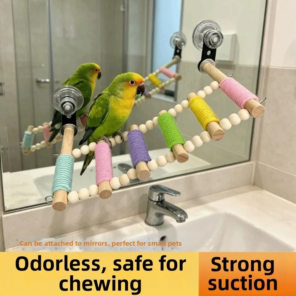 Colorful Bird Cotton Rope Ladder 5/6/7/8//9/10 Steps Cotton Rope Wrapped Wooden Bird Perch Wear Resistant Anti-anxiety