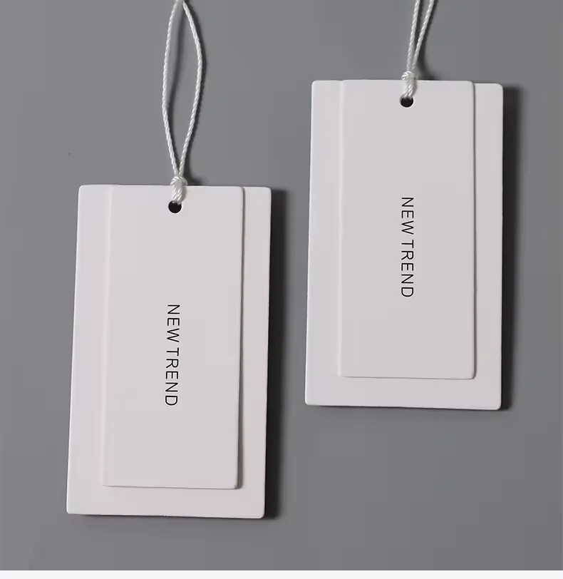 Customized Logo Clothing Garment Hanging Card Transparent Radiant Soft FilmPVC Plastic Paper Jeans Hang Clothes Tags