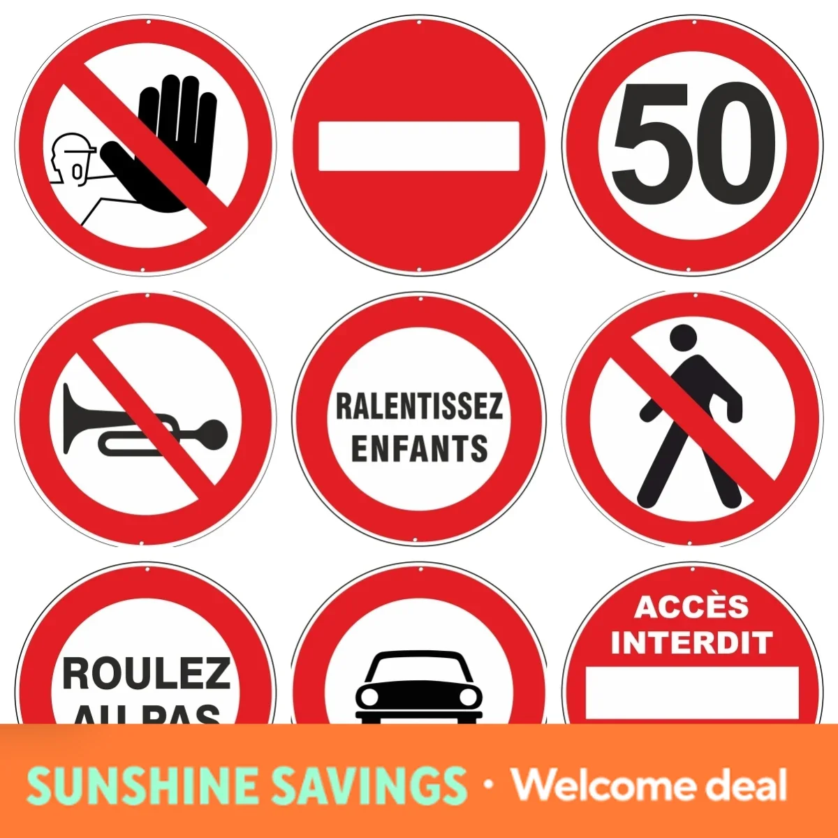 Vintage French Traffic Signs Set 2D Flat Tin Sign - Retro Road Safety & French Themed Wall Decor for Garage, Man Cave, Bar an