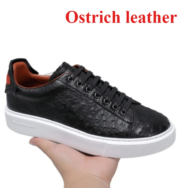 

Ostrich Skin Fashiona Casual Sports Board Shoes for Men's Genuine Leather Hand Sewn Comfortable Breathable Thick Bottom Sneakers