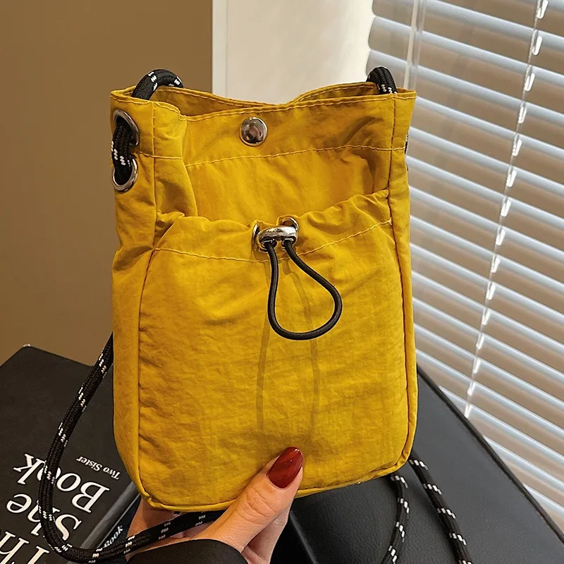 

Nylon shoulder bag solid color fashion drawstring design lightweight casual messenger bag