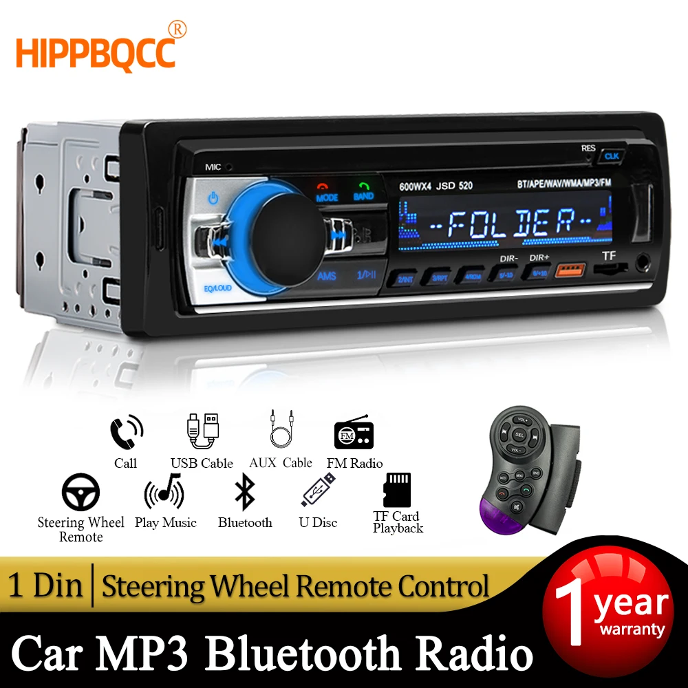 HIPPBQCC Car Radio 1 Din MP3 Player Digital Bluetooth Stereo Player FM Radio Stereo Audio Music USB With Steering Wheel Control