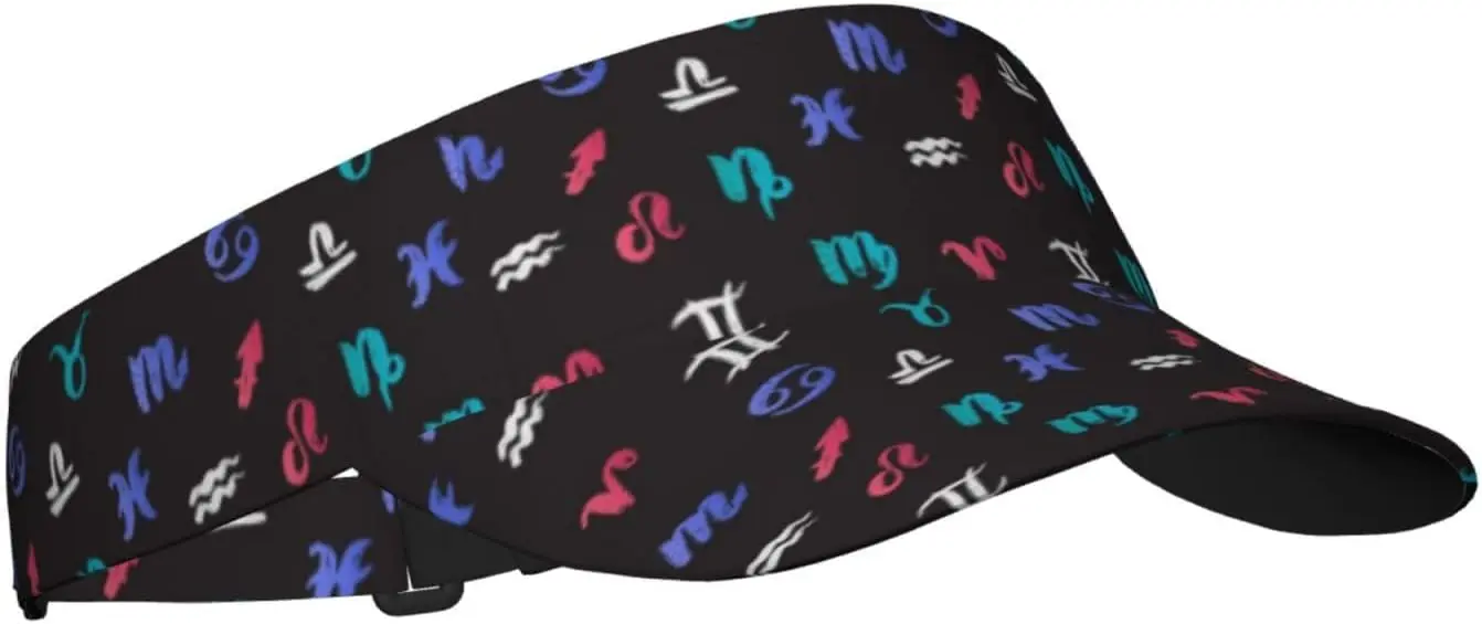 Sport Sun Visor Hat Zodiac Signs Seamless Pattern Adjustable Sun Hat Cap for Baseball Gym