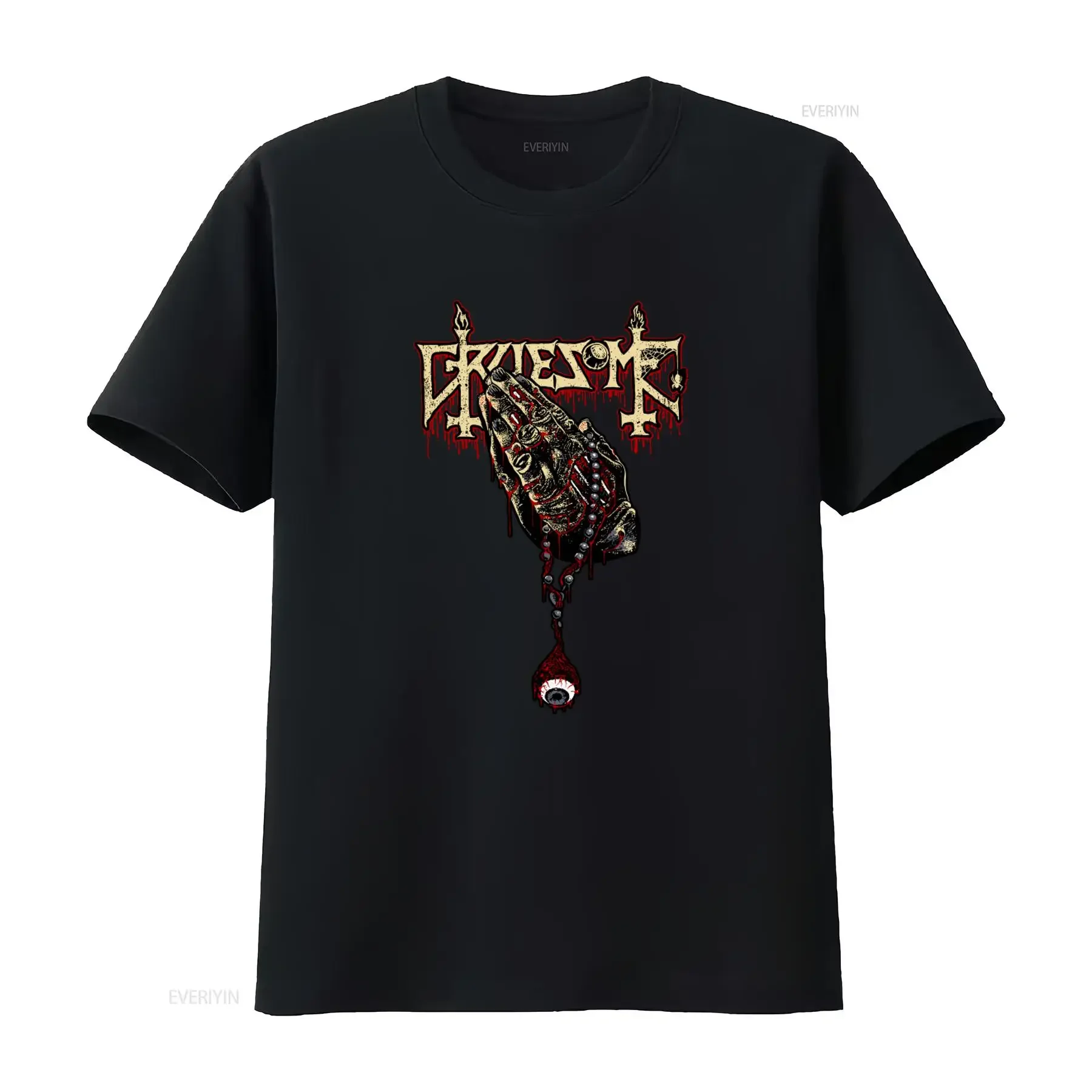 Gruesome Crusade Of Brutality Gothic Horror T Shirt With Bloody Praying Hands And Eyeball Print vintage Washed fashion homme