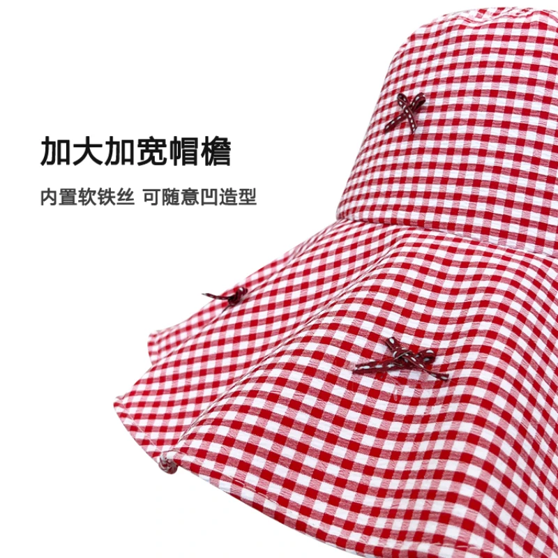 Summer Fresh Sweet Versatile Straps Women\'s Caps Outdoor Travel Sunscreen Fashion Big Brim Show Face Small Casual Bucket Hat