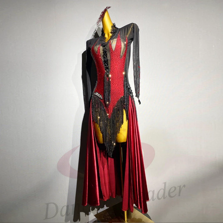 Latin Dance AB Stone Female Adult Children High-End Customized Two-Color Bullfighting Tango Team Performance Dress