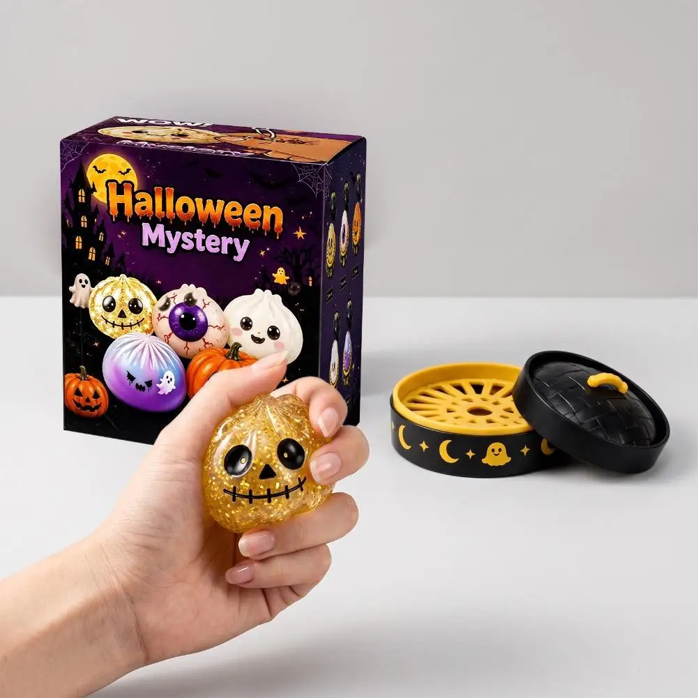 Halloween Buns Dumplings Design Funny Toys Super Soft Pinch Decompression Toy Ghost Pumpkin Maltose Creative Steamer Basket Toys