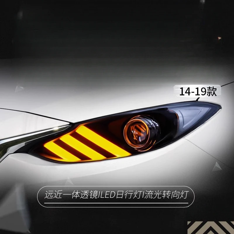 

Подходит для фар Mazda 3, модифицированных в стиле Mustang, со светодиодными дневными ходовыми огнями и динамическими указателями поворота.