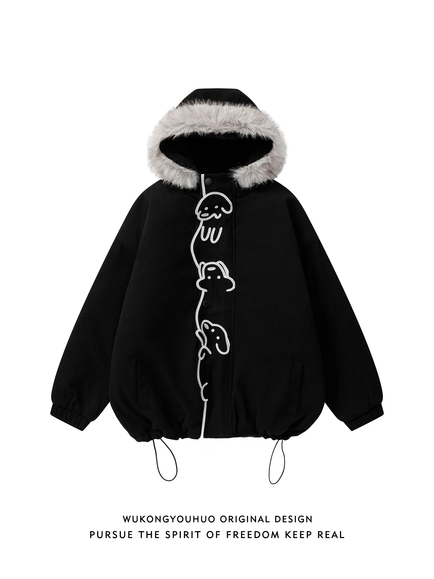 

Тепло и стиль: Молодежная хлопковая куртка с вышивкой и меховым воротником для подростков, повседневная одежда, Зима 2025