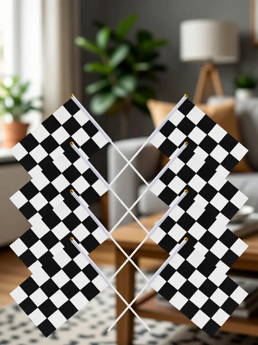 25 Pcs Checkered Finish Racing Arrival Flag Car Race Flags Hand on Sticks Outdoor Bulk Checked
