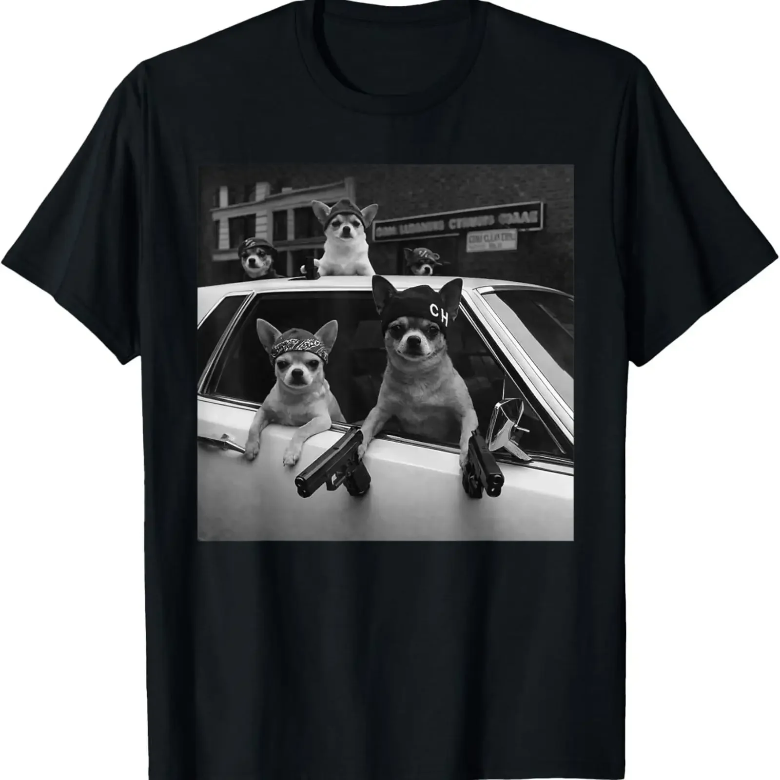 Lustiges Chihuahua-Meme-Gangster-Hund-Street-Design-T-Shirt im Vintage-Stil, gewaschen, vielseitig, dehnbar, für Herren, bequem, weich, modisch