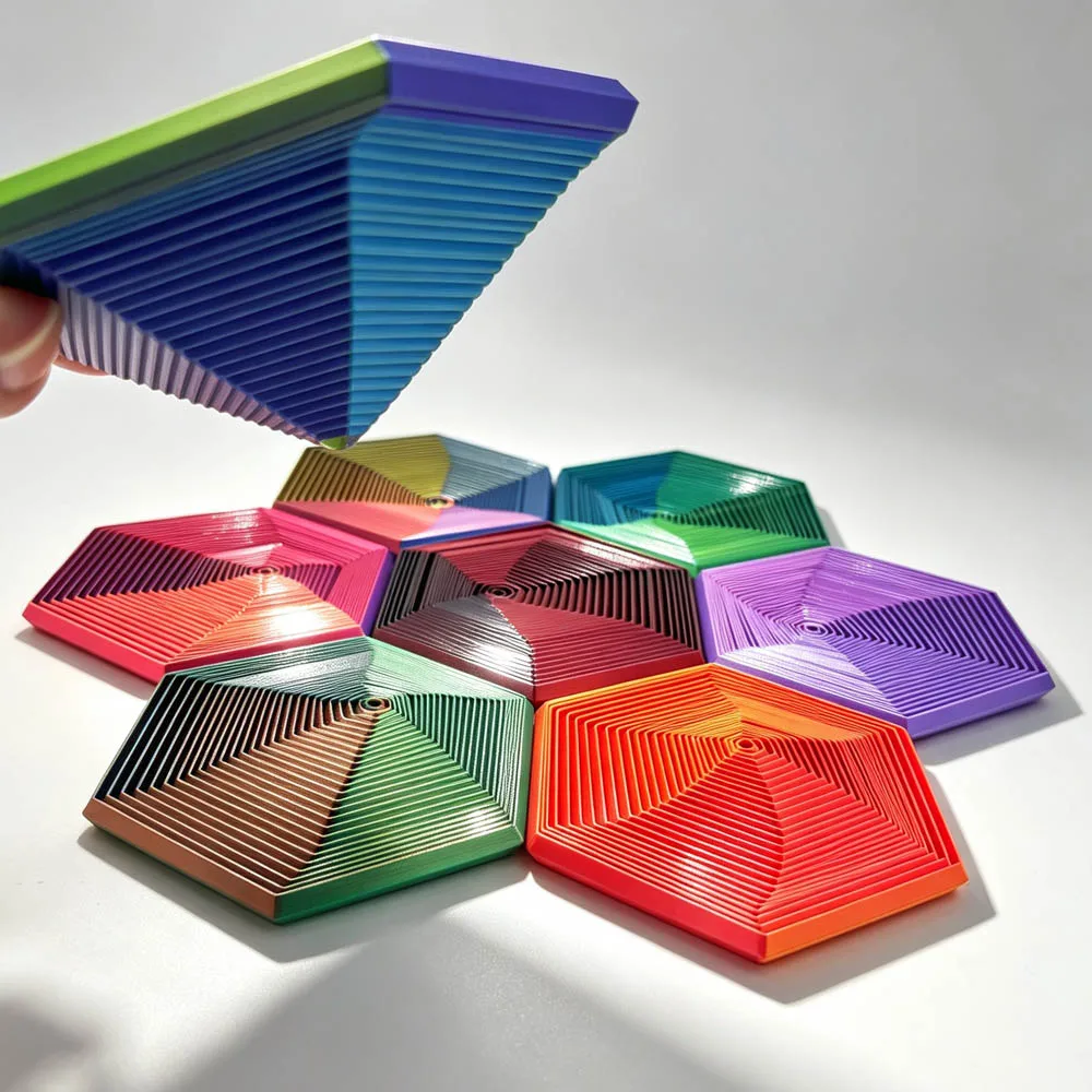 3D Printed Hexagonal Spiral Tower Magical Illusion, Three-dimensional Rotation Decompression Artifact, Creative Gift Board Game
