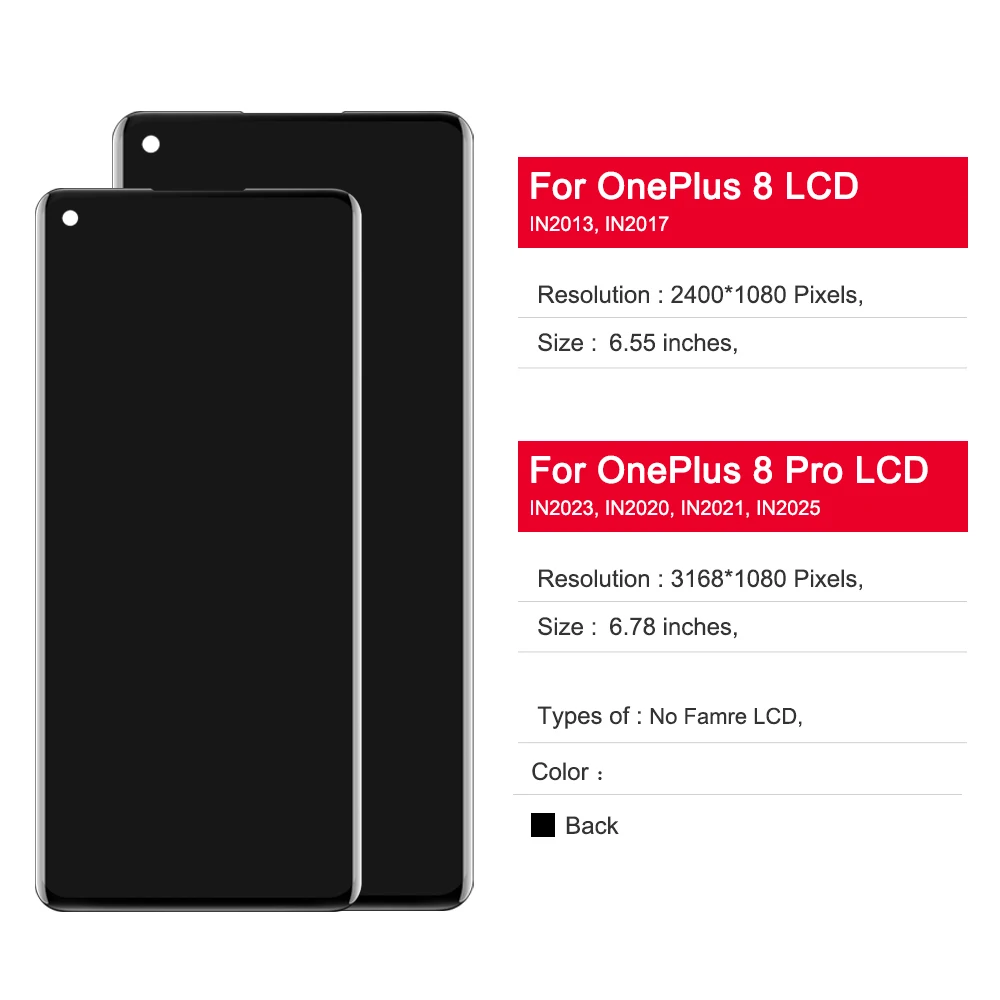 Super Amoled For OnePlus 8 LCD Display Touch Screen Digitizer Assembly with Frame For Oneplus 8 Pro Display 1+8 1+8 pro display