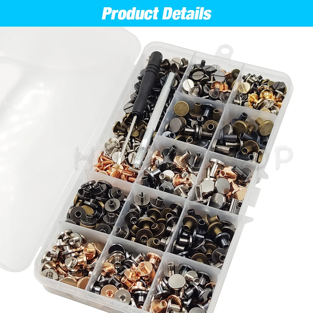 40-140Sets Metal Solid Screw Nail Rivet Double Curved Head Belt Strap Screws With Box For Luggage Leather Craft Clothes/Bag