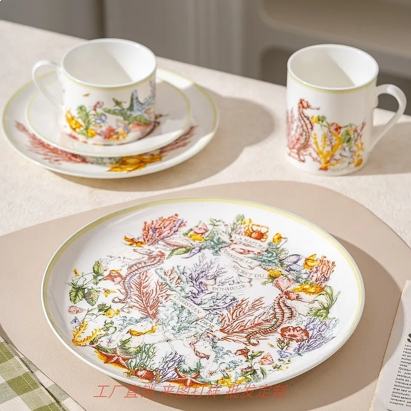 New European Bone China Coffee Cup Creative Couple Home Ceramic Plate Saucer Set Housewarming Gift Porcelain Dinnerware