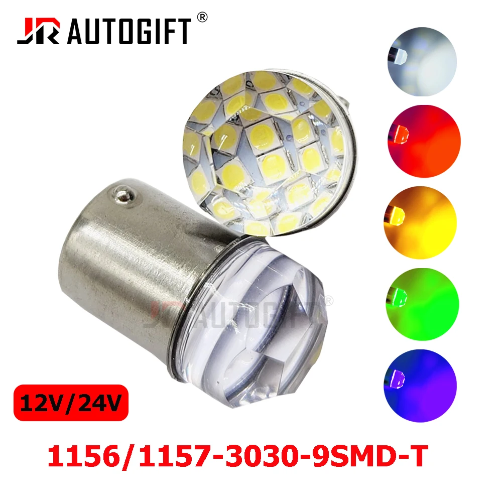 100PCS 24V 12V Strobe Flash Auto Led P21W P21 1156 1157 BA15S BAY15D 3030 9SMD Car Signal Lamp R5W R10W Auto Red Amber Green