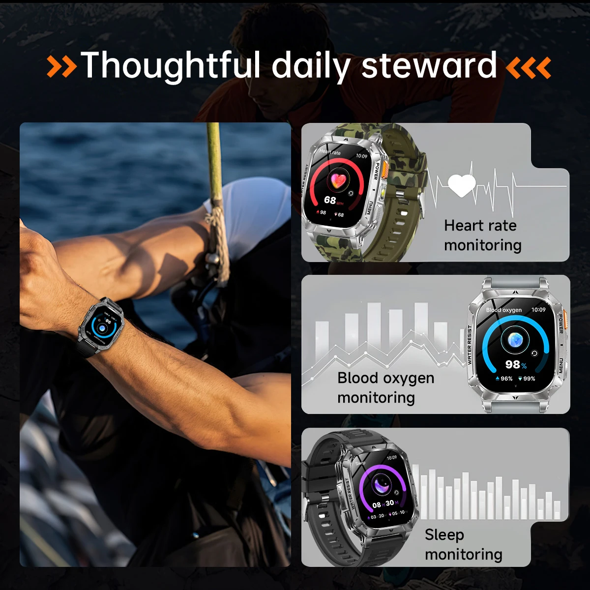Lige Militärische Herren Smartwatch Mit Gesundheitsmonitor_voghion.com