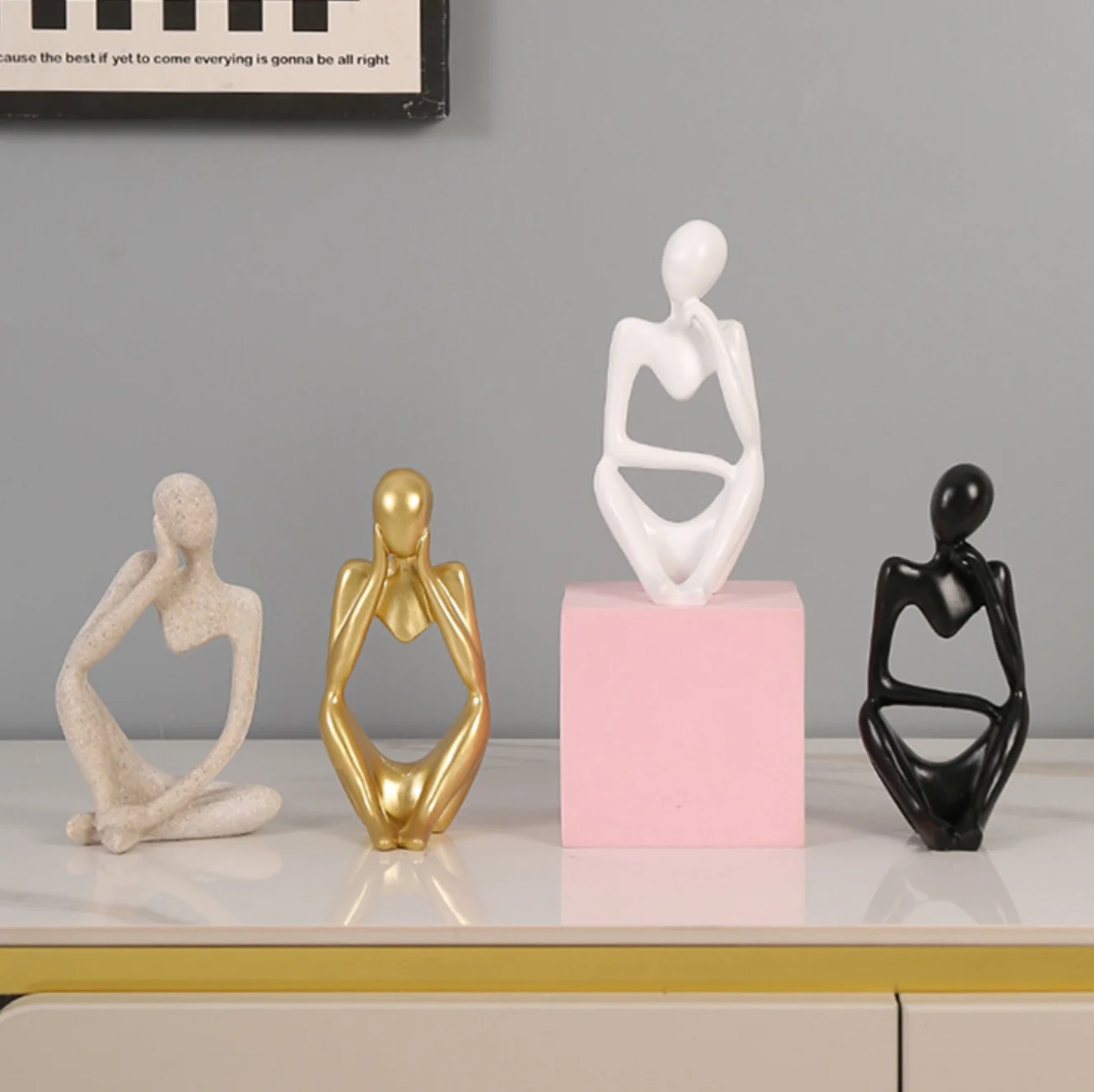 3PCS Resin The Thinker Abstract Statues Sculptures Yoga Figurine Nordic Living Room Home Decor Decoration Maison Desk Ornaments