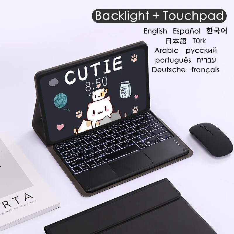 

Keyboard Case for Samsung Galaxy Tab A7 Tab S6 Lite 10.4 Russian Spanish English Korean Arabic Touchpad Backlit Keyboard Cover