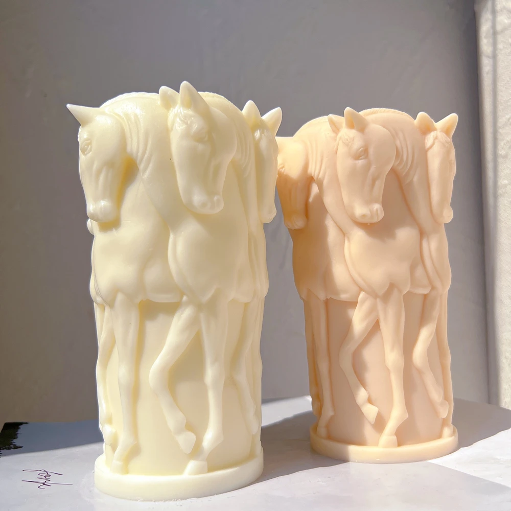 Riding Sculpture Art Soy Wax Molds Figurine Animal Poney Candle Mould Herd Horse Statue Candle Silicone Mold