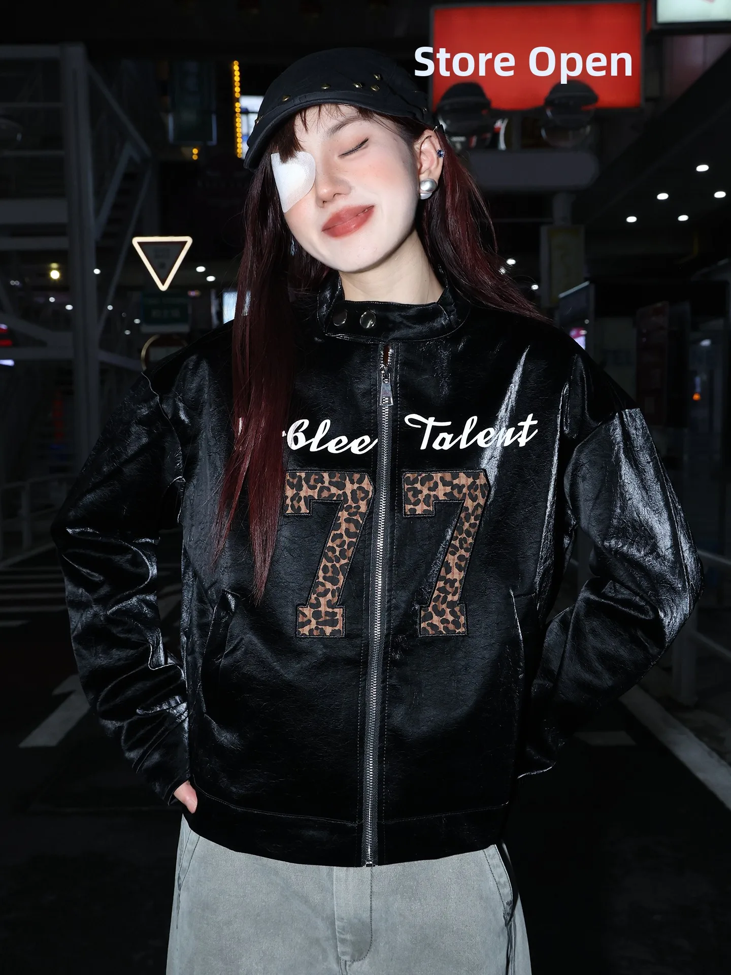 

Retro American Leopard Print Embroidery Stand Collar Leather Jaet Men Women Autumn Winter New Sle Versatile Motorcycle Ja...