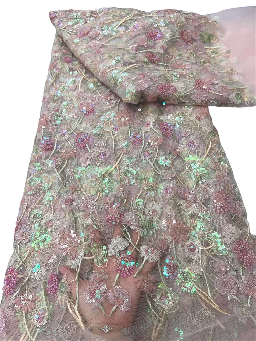 

Африканское кружевное полотно 2026 с пайетками и цветочной вышивкой, высококачественное французское тюлевое кружево для свадебных торжеств и нарядов жениха в нигерийском стиле