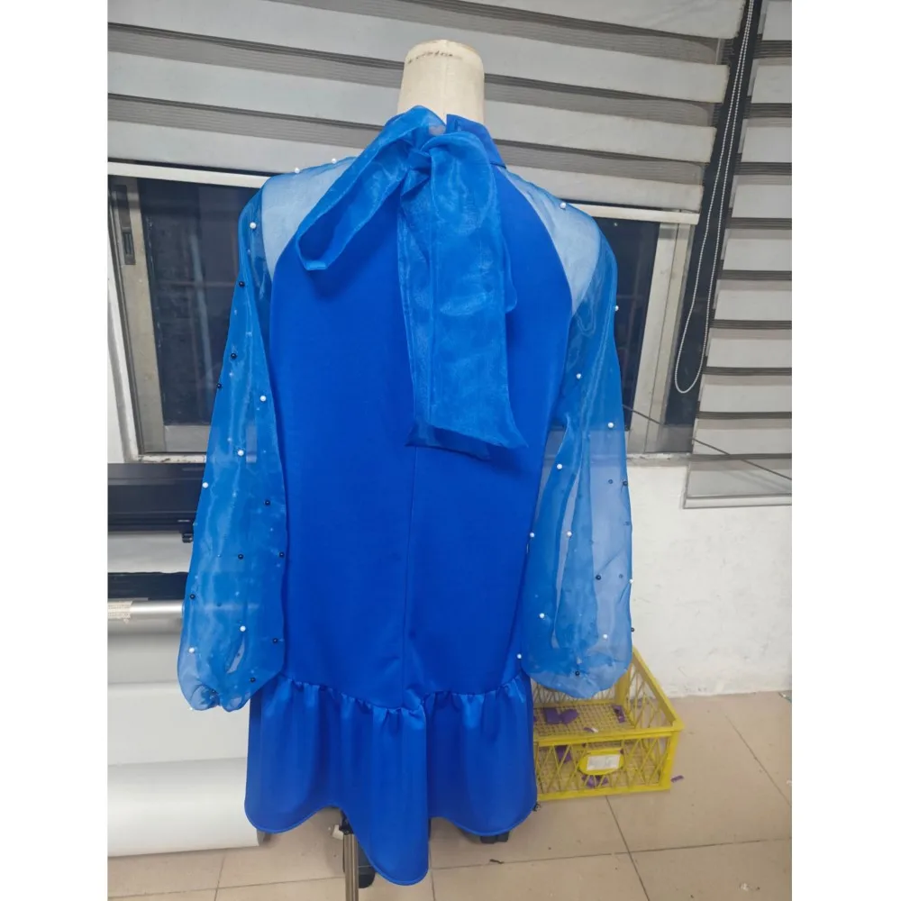 Casual collo alto aderente per abiti da donna nuova primavera autunno moda manica trasparente abito a maniche lunghe patchwork in pizzo foglia di loto