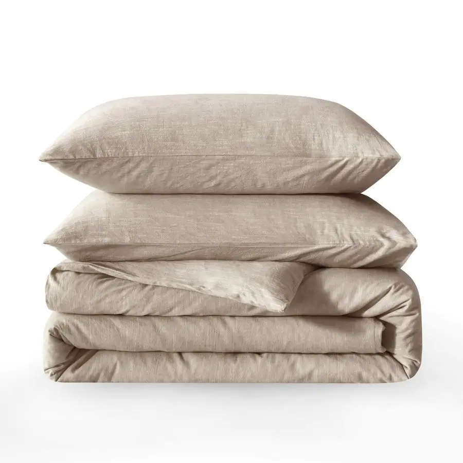 

Linen Duvet Cover King Size Soft Breathable Cotton Linen Blend, 3Pieces Bedding Set with 2 Pillowcases, Stonewashed Texture, Kha