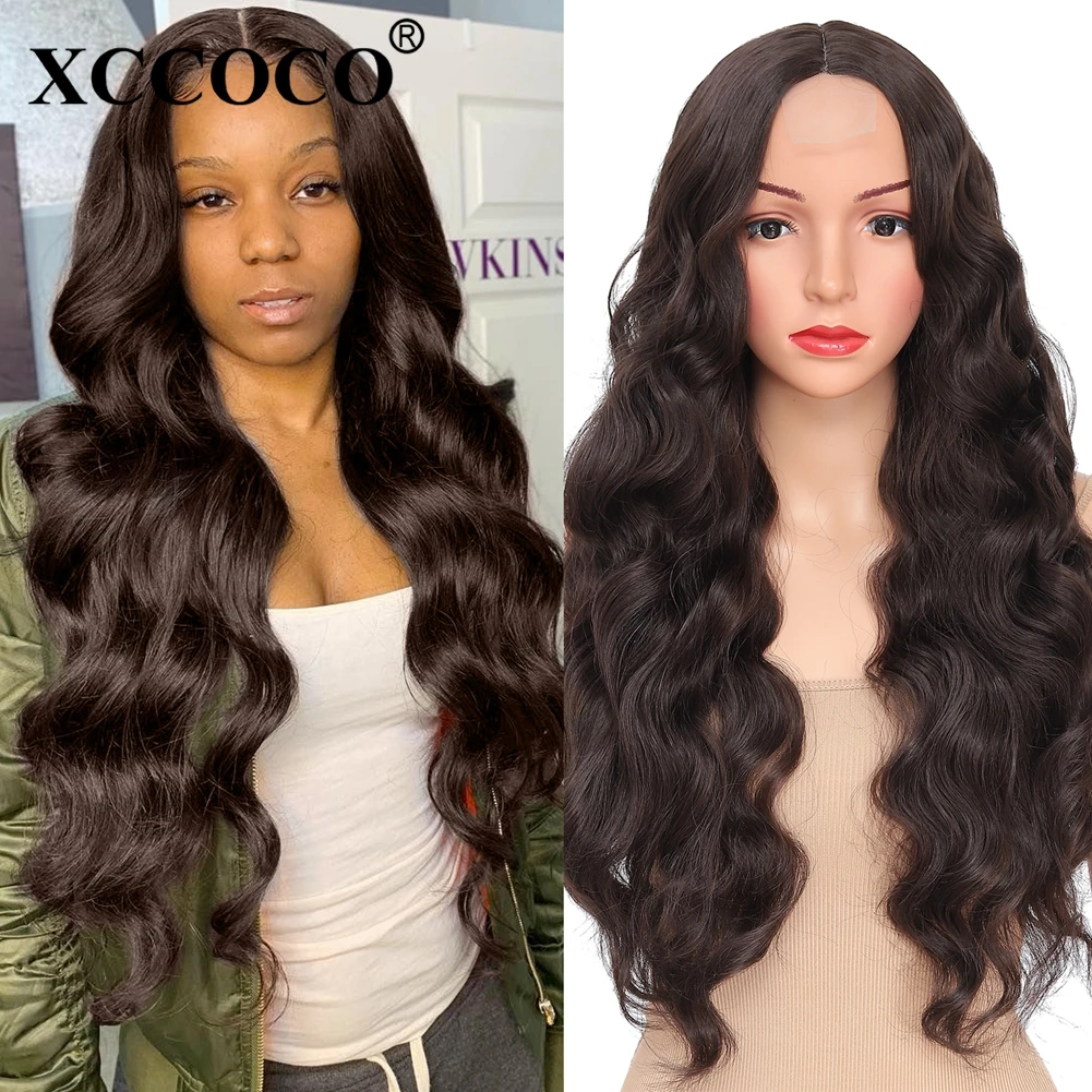 26inch Long Body Wave Wig Synthetic Lace Front Wig For Black Women Brown Synthetic Hair Lace Wigs For Daily Use Party Cosplay