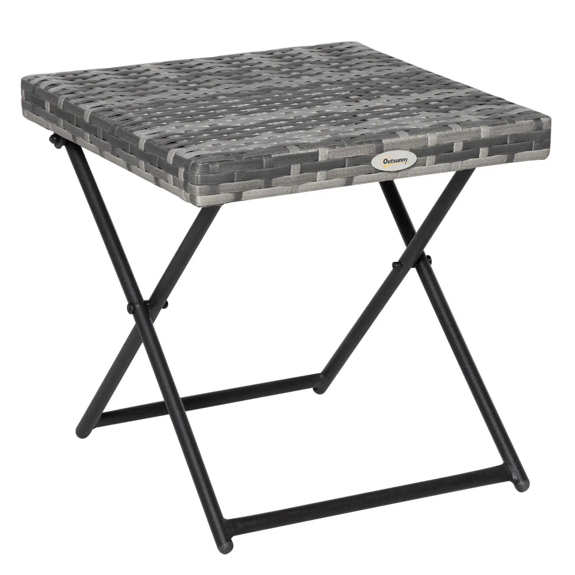 Tables basses pliantes en rotin PE 40x40 cm, structure en métal gris, Patissoire pour jardin, terrasse, balcon