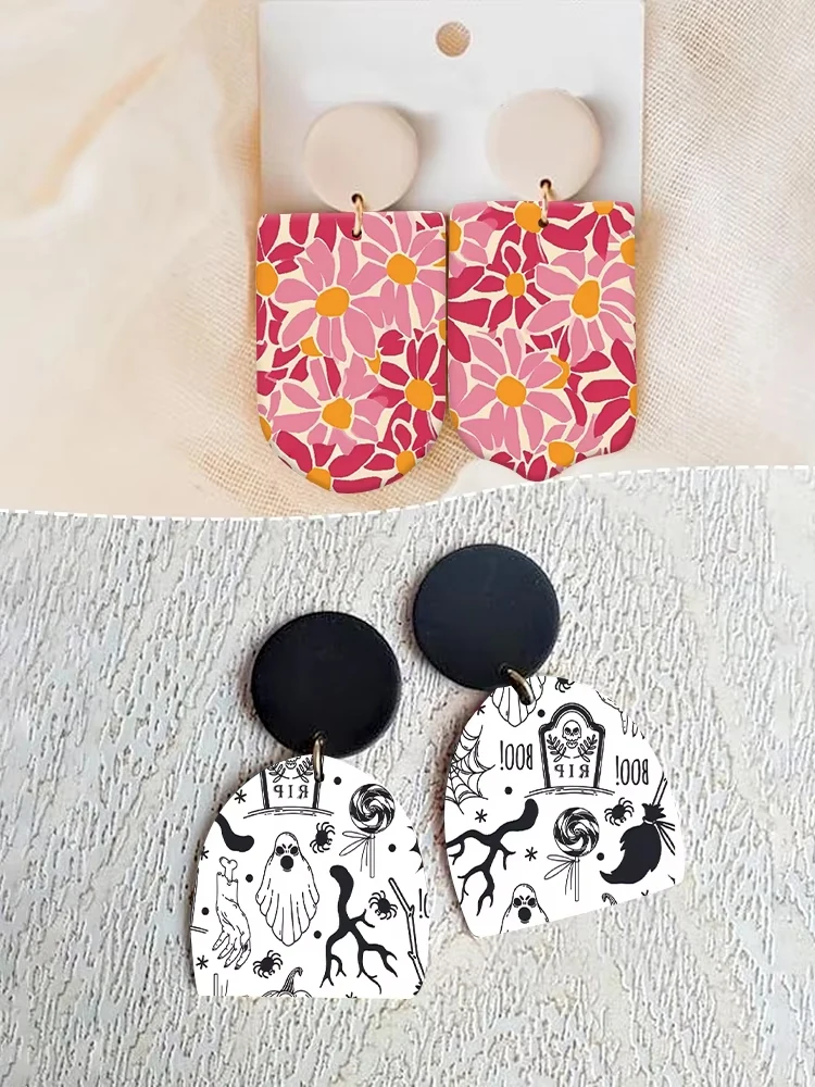 Papier de transfert Vintage Floral, cœur d'amour, Halloween, effrayant, idyllique, boucles d'oreilles, bijoux, coloriage, autocollant de couleur, outils en argile polymère