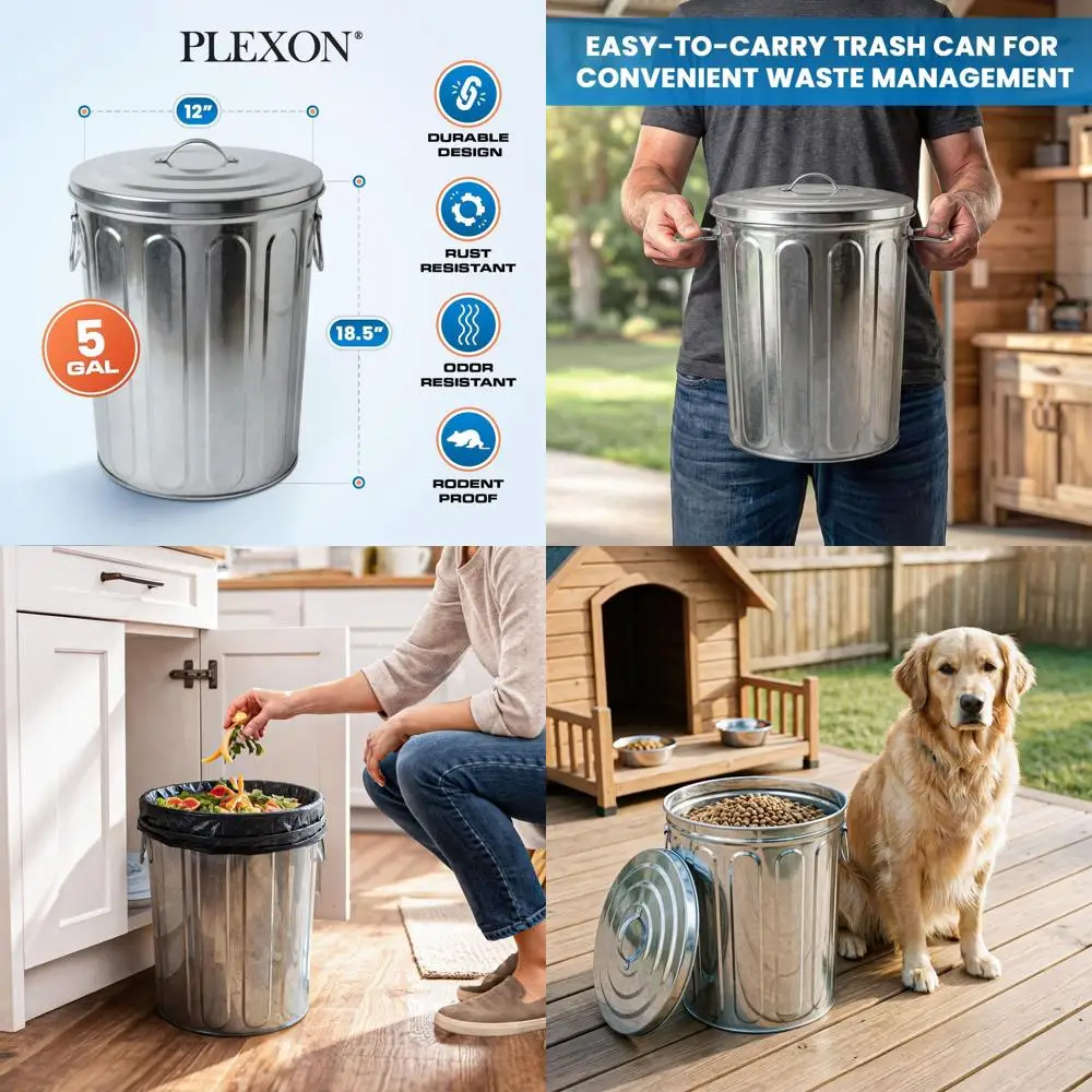 

Металлическая оцинкованная уличная урна для мусора объемом 5 галлонов с крышкой, идеально подходит для золы, хранения дров, корма для животных, контейнер для птичьего семени (3 штуки в упаковке)