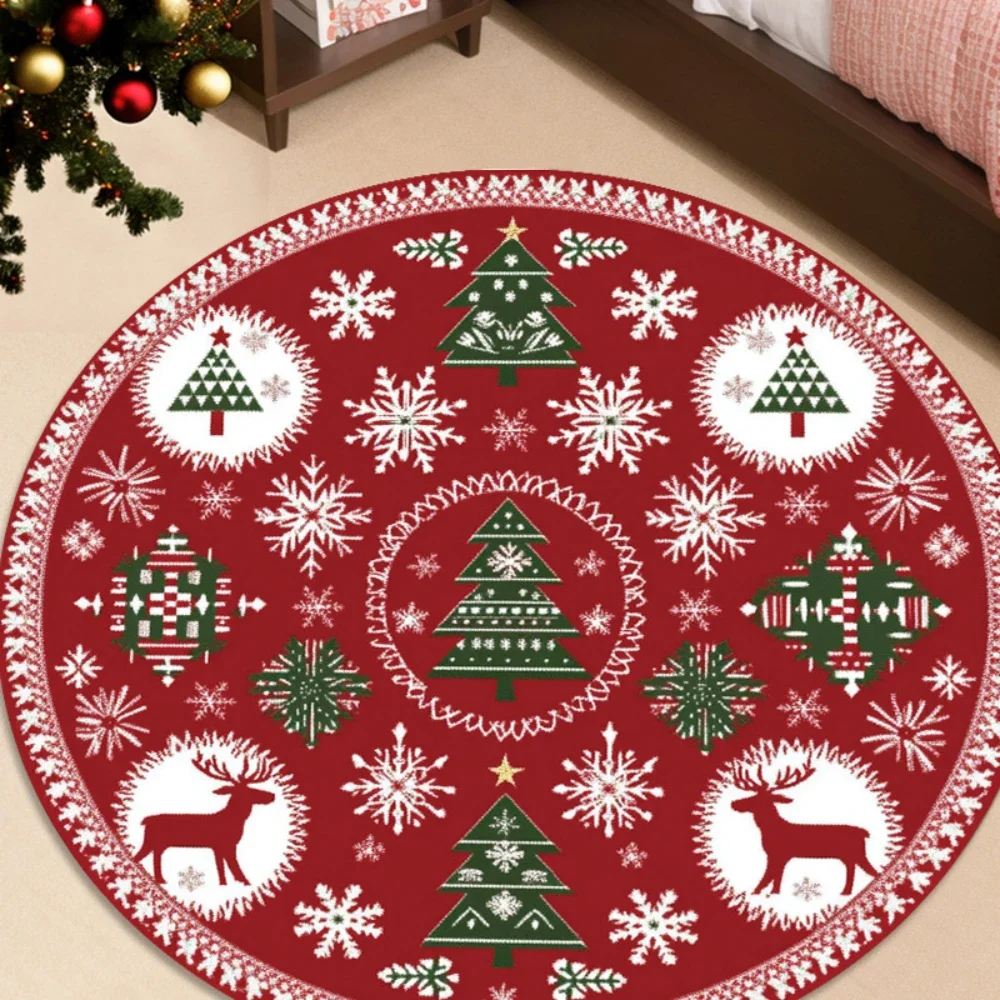 ~O~Festive Round Rug for Living Room & Bedroom – Soft Non-Slip Holiday Floor Decor with Cheerful Christmas Vibe