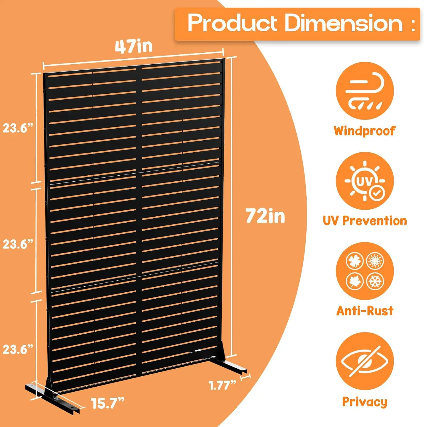Louvered Metal Privacy Screen Panel With Freestanding Frame Decorative Outdoor Divider For Balcony Deck Patio Lawn Garden Black